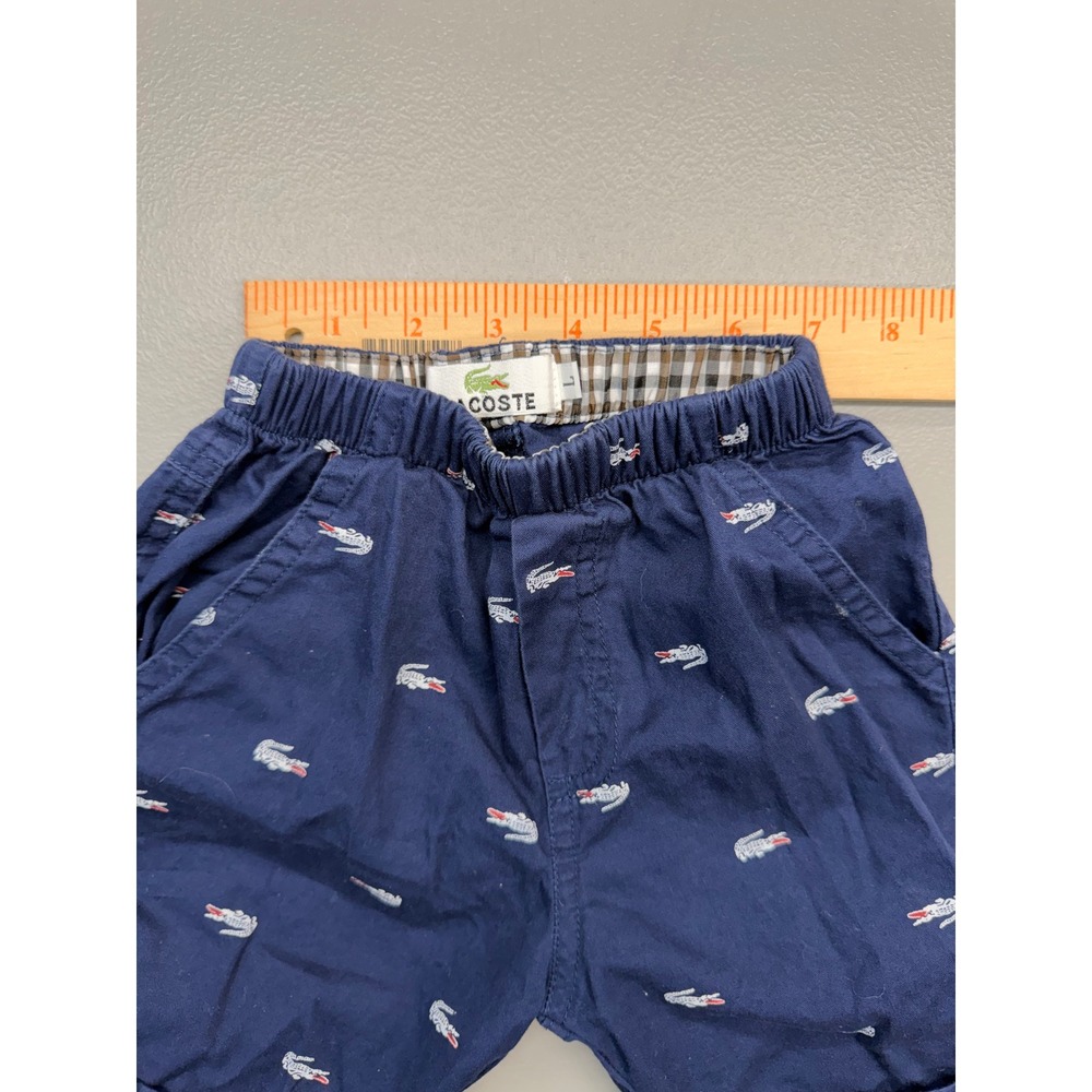 Lacoste Boys Navy Blue All Over Crocodile Embroidered Chino Shorts Size L